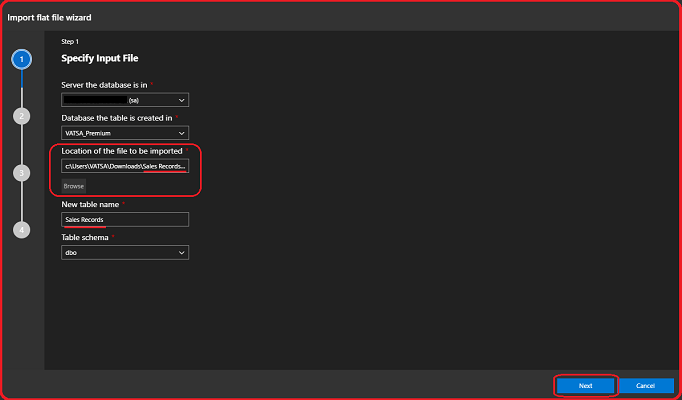 select the file by clicking on the "Browse" button